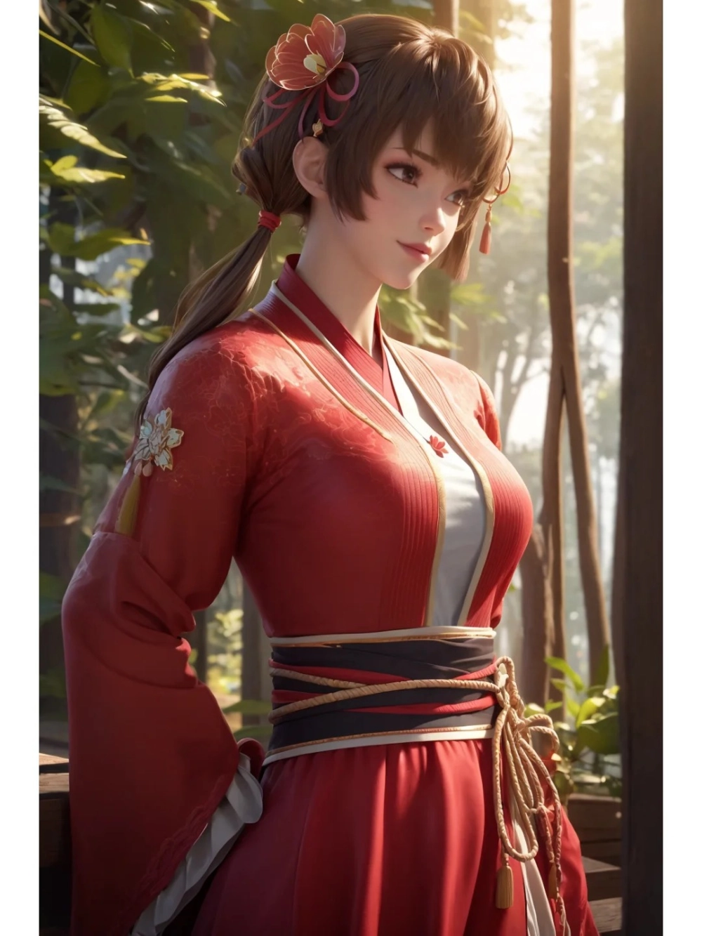 Hình nền máy tính Hồng Di phong cách anime hiện đại