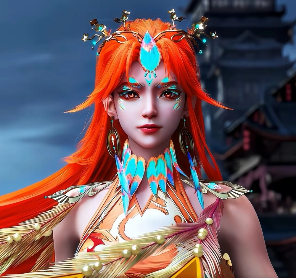 Ảnh Liễu Thất Nguyệt 3d trong tư thế chiến đấu rực rỡ với lửa phượng hoàng