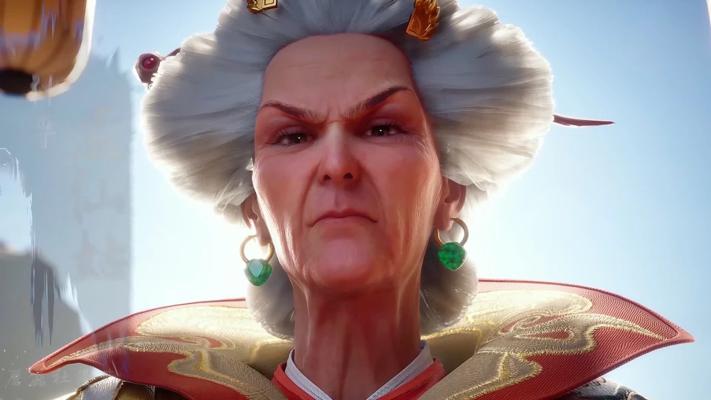 Mạnh Tiên Cô Thương Nguyên Đồ cầm trượng uy nghi tỏa ra hào quang thần bí