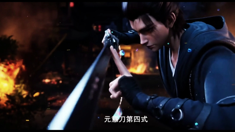 Nhân vật Mạnh Xuyên trong tư thế chiến đấu cực ngầu với mái tóc đen dài