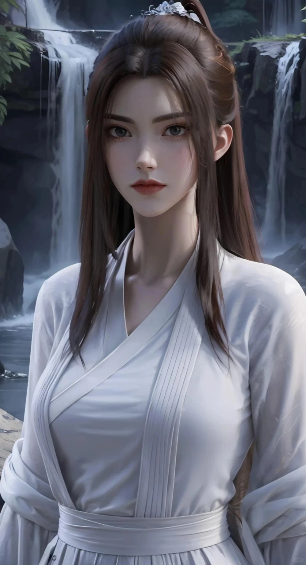 Hình ảnh Phương Thanh Vi và con hạc trên đỉnh núi mờ sương